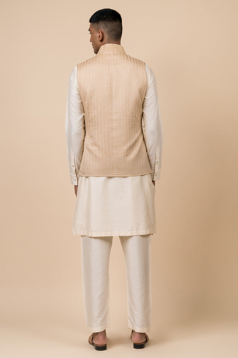 Gold Schiffli Kurta Bundi Set