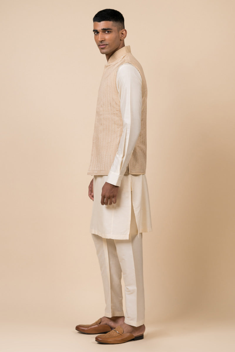 Gold Schiffli Kurta Bundi Set