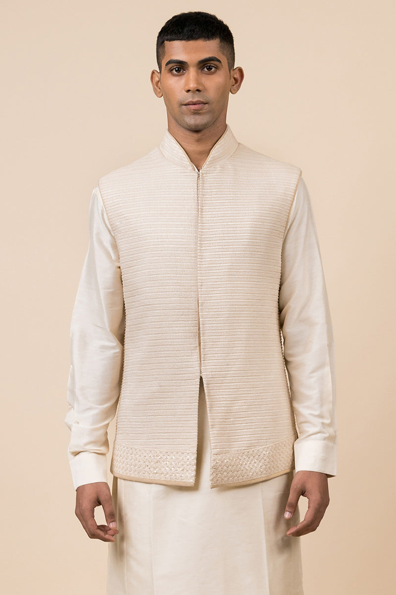 Ivory Shciffli Base Kurta Bundi Set