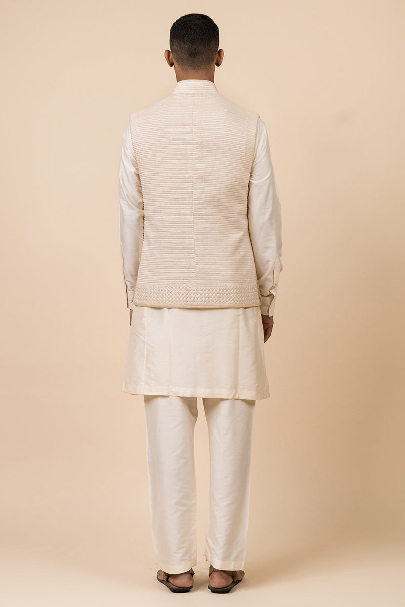 Ivory Shciffli Base Kurta Bundi Set