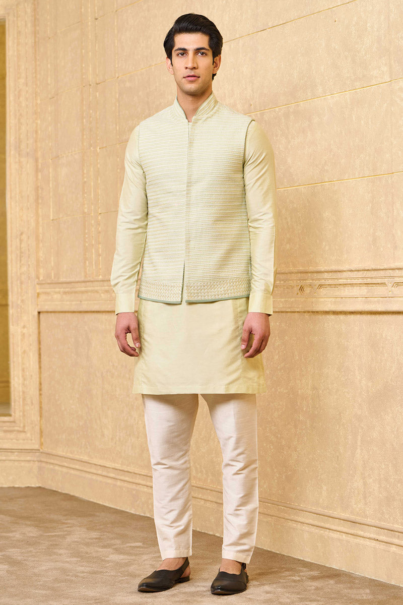 Light Green Shciffli Base Kurta Bundi Set