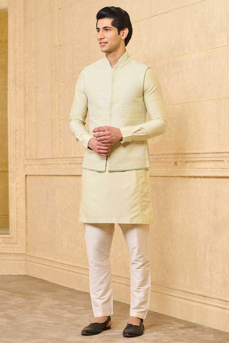 Light Green Shciffli Base Kurta Bundi Set