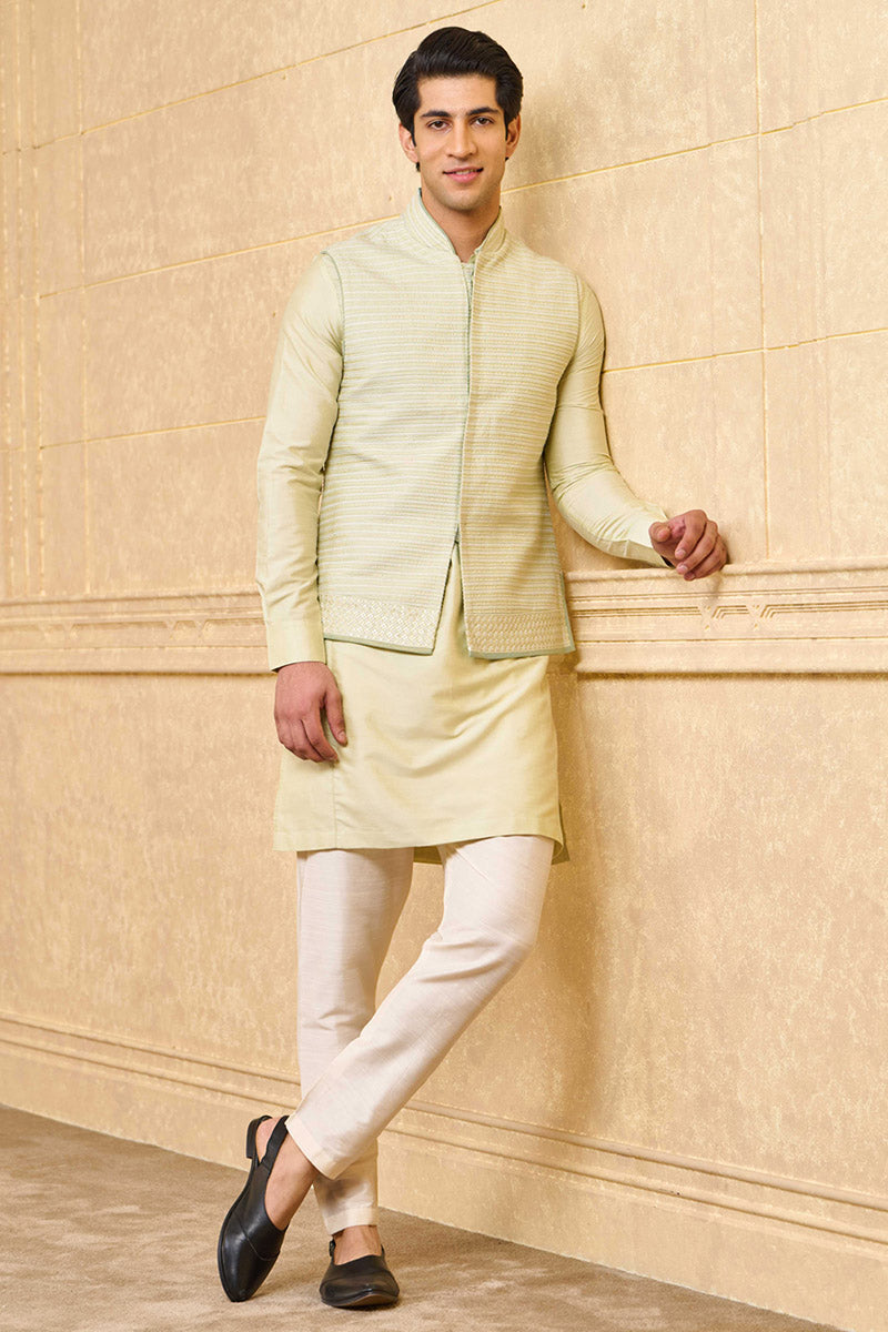 Light Green Shciffli Base Kurta Bundi Set