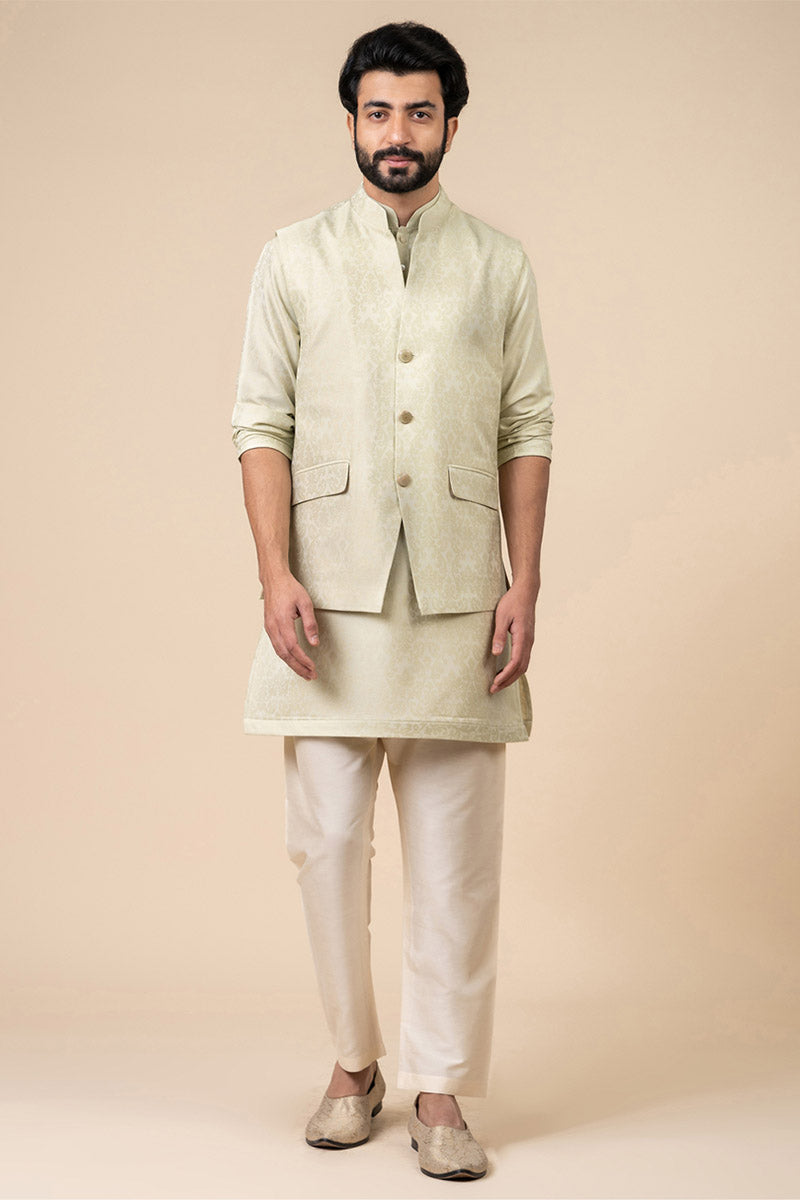 Light Green Printed Kurta Bundi set