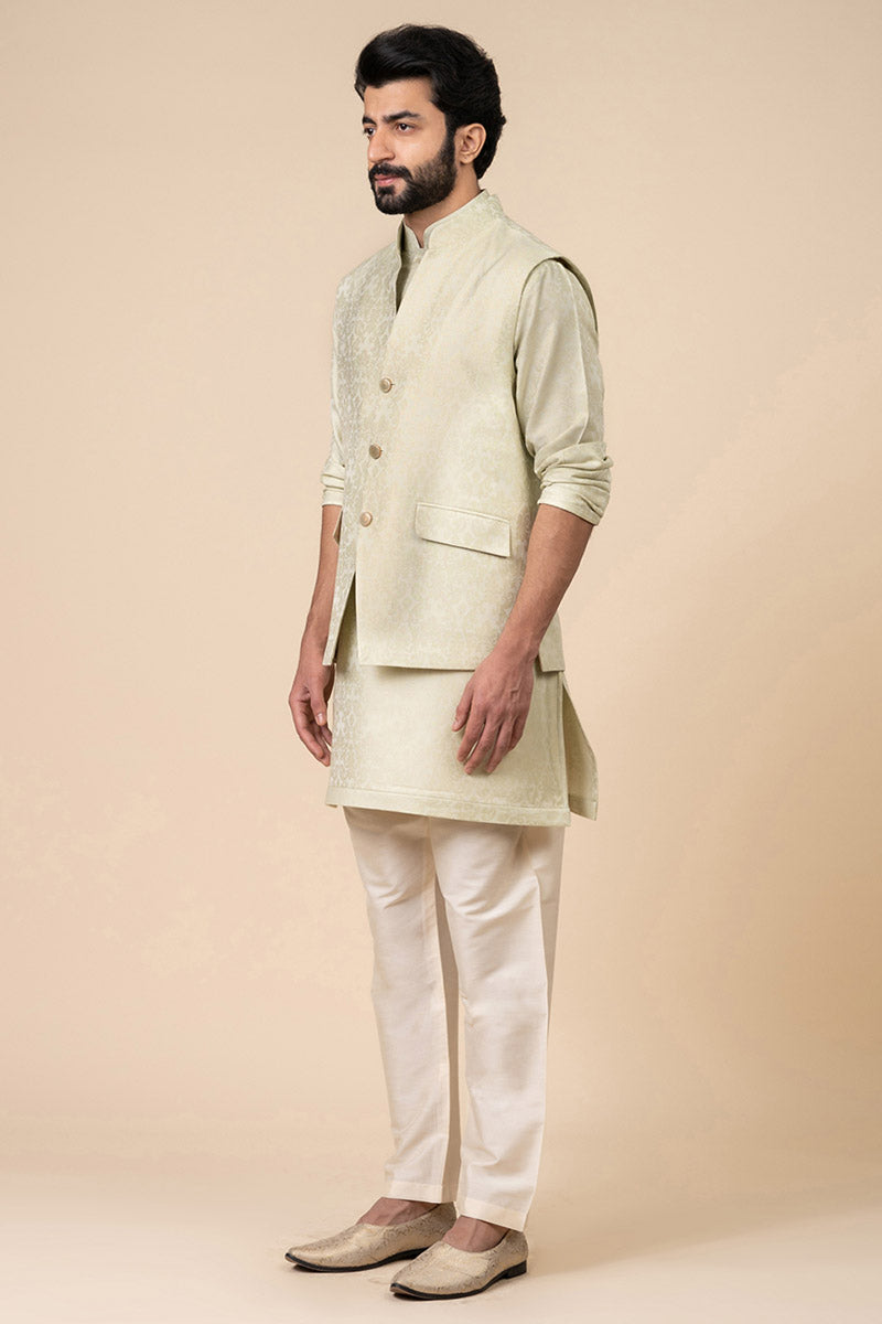 Light Green Printed Kurta Bundi set