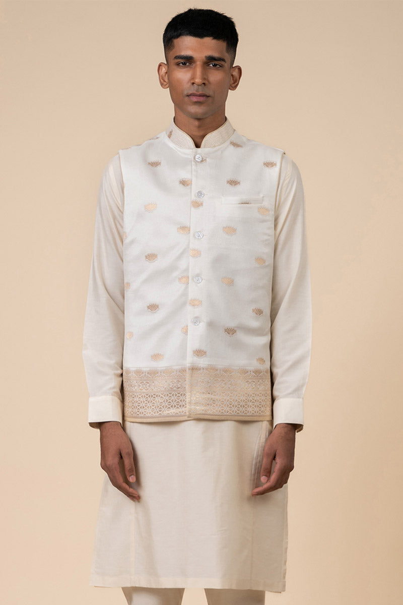 Ivory Zari Jacquard Kurta Bundi Set