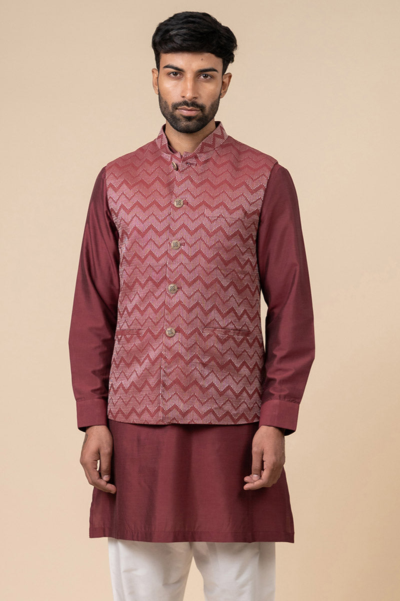 Maroon Chevron Kurta Bundi Set