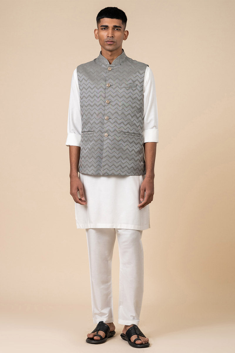 Grey Chevron Kurta Bundi Set