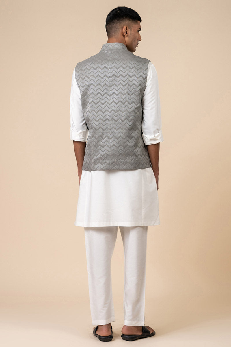 Grey Chevron Kurta Bundi Set