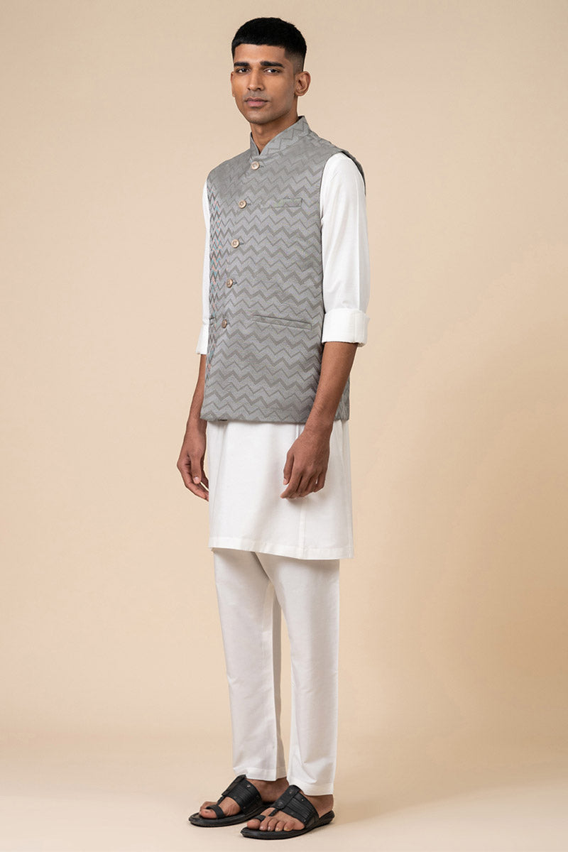 Grey Chevron Kurta Bundi Set