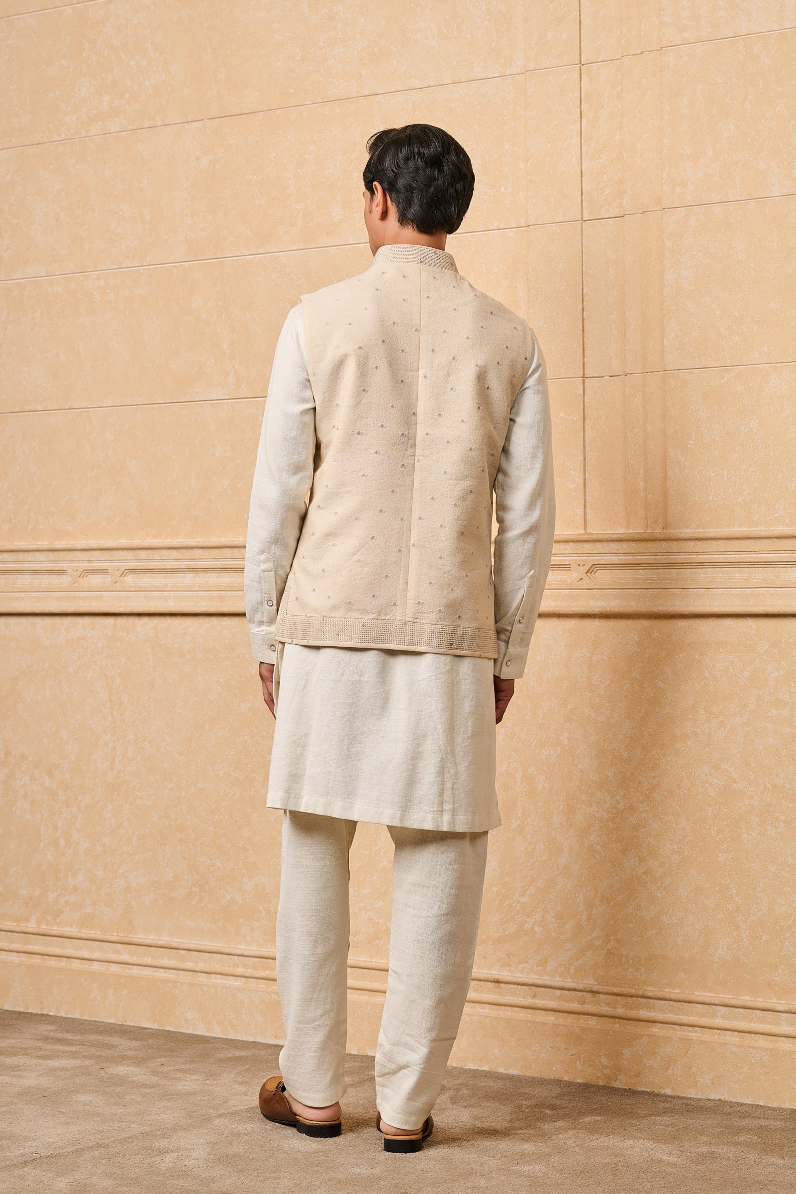 Ivory Jacquard Kurta Bundi Set