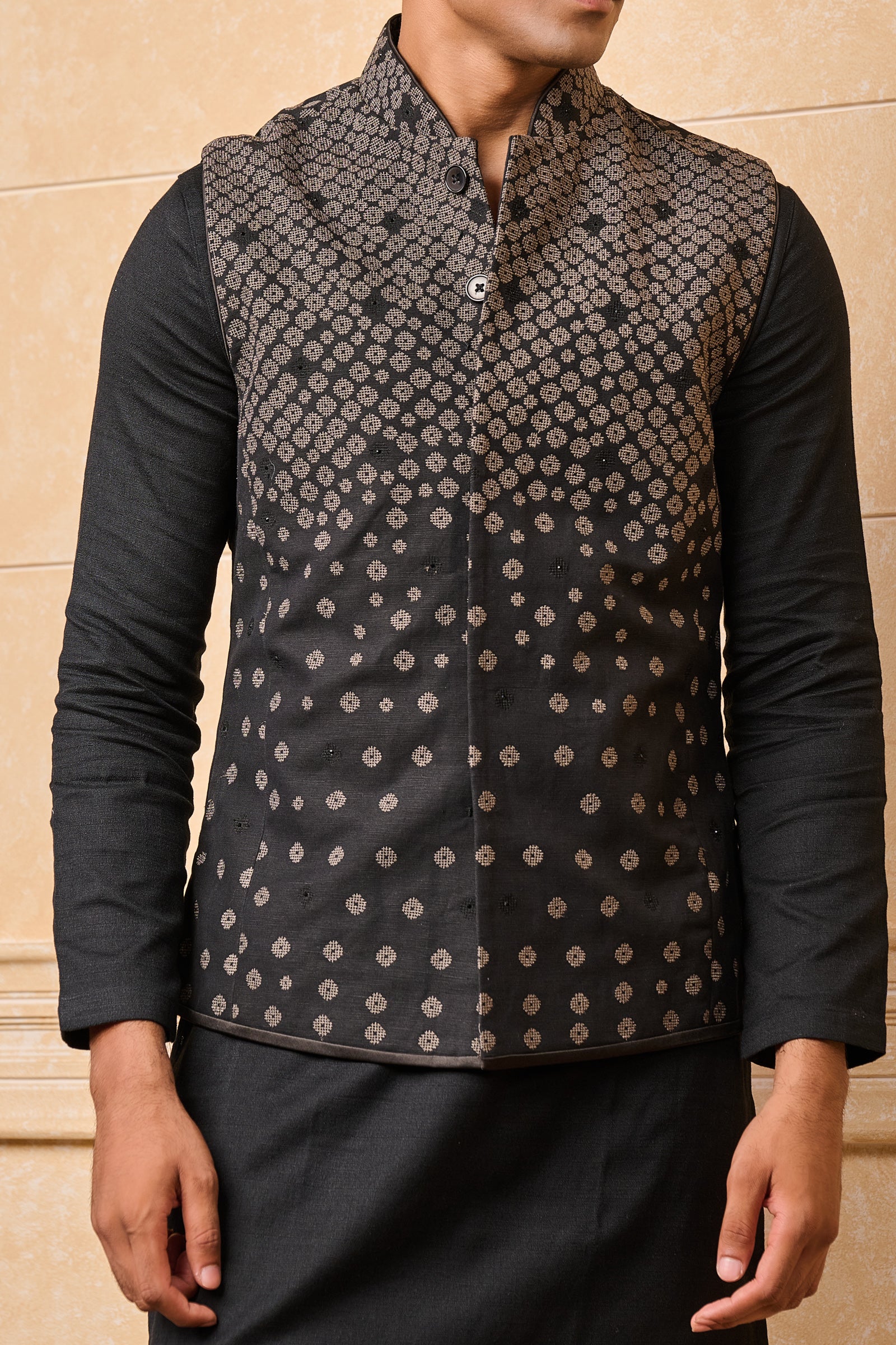 Black Embroidered Kurta Bundi Set