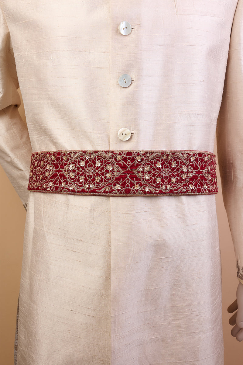 Maroon Embroidered Velvet Kamarbandh