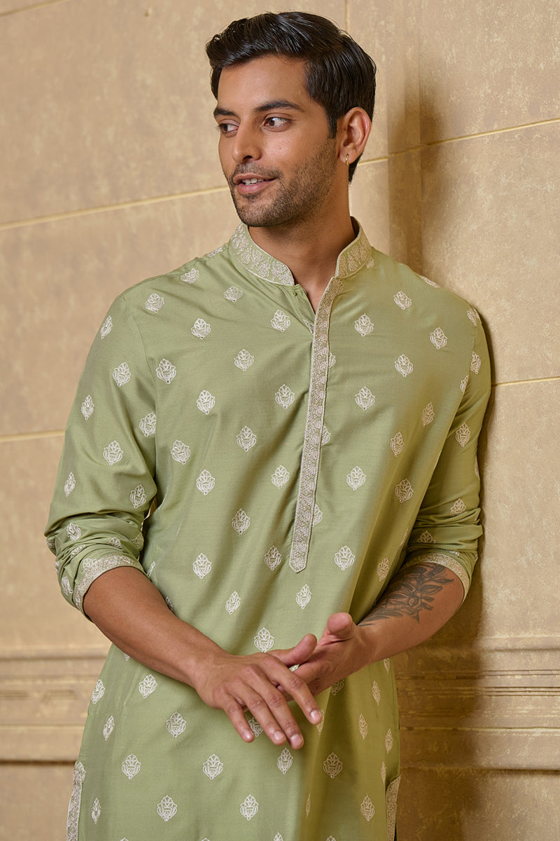 Light Green All Over Butti Embroidered Kurta Set