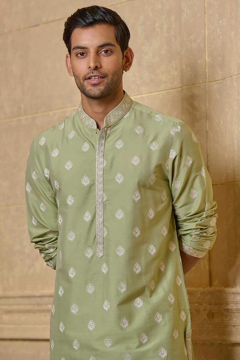 Light Green All Over Butti Embroidered Kurta Set