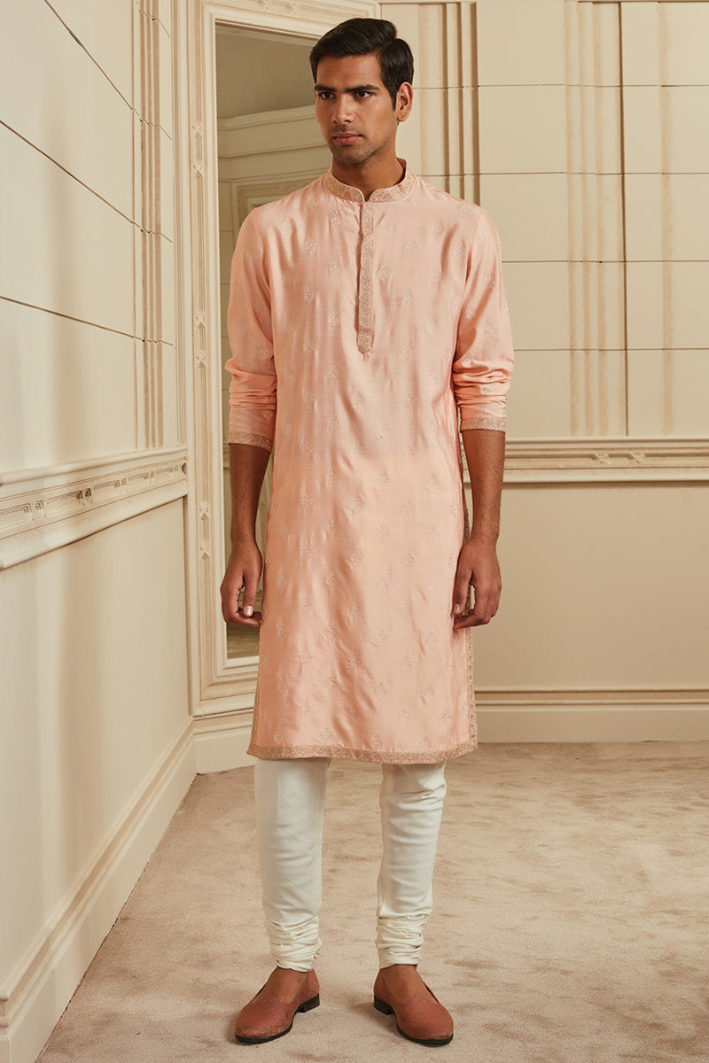 Peach All Over Butti Embroidered Kurta Set