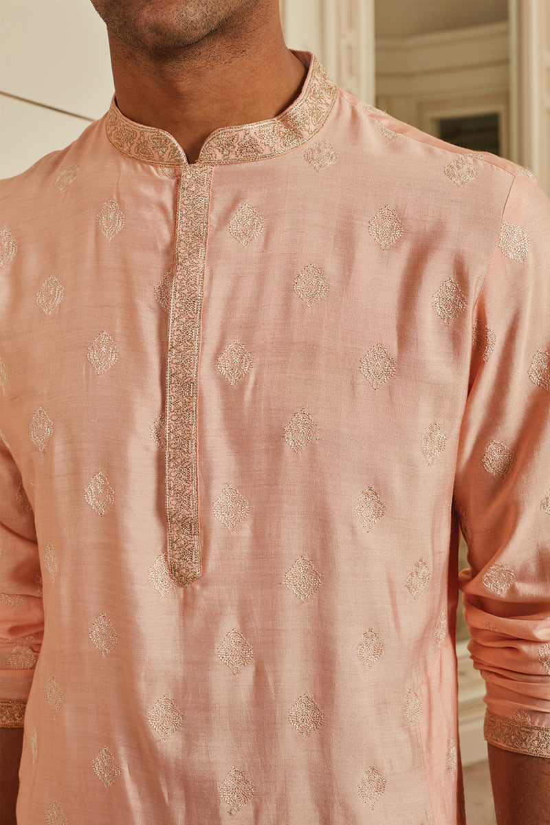 Peach All Over Butti Embroidered Kurta Set