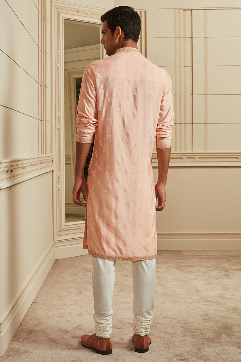 Peach All Over Butti Embroidered Kurta Set