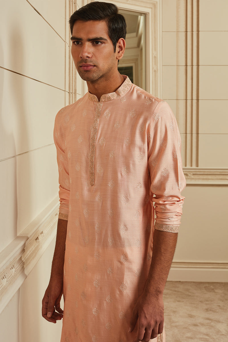 Peach All Over Butti Embroidered Kurta Set