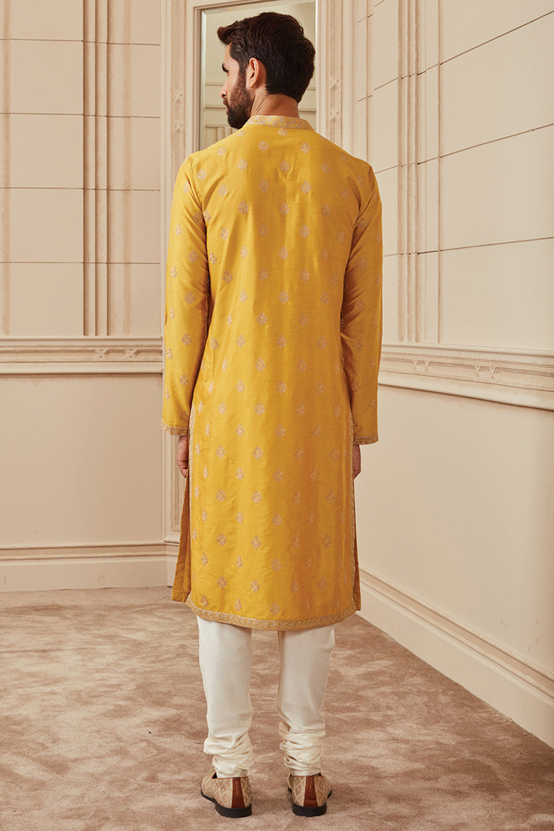 Yellow Ochre All Over Butti Embroidered Kurta Set