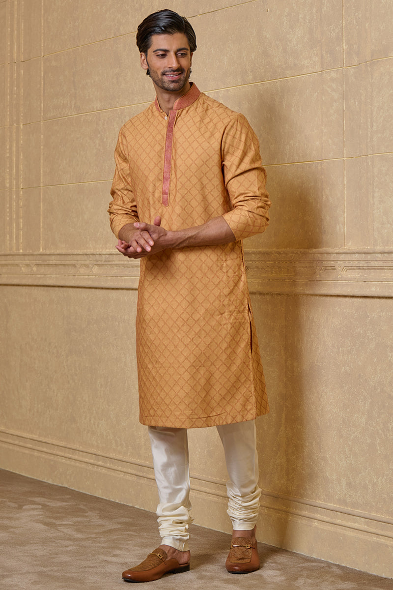 Yellow All Over Textured Kurta Set