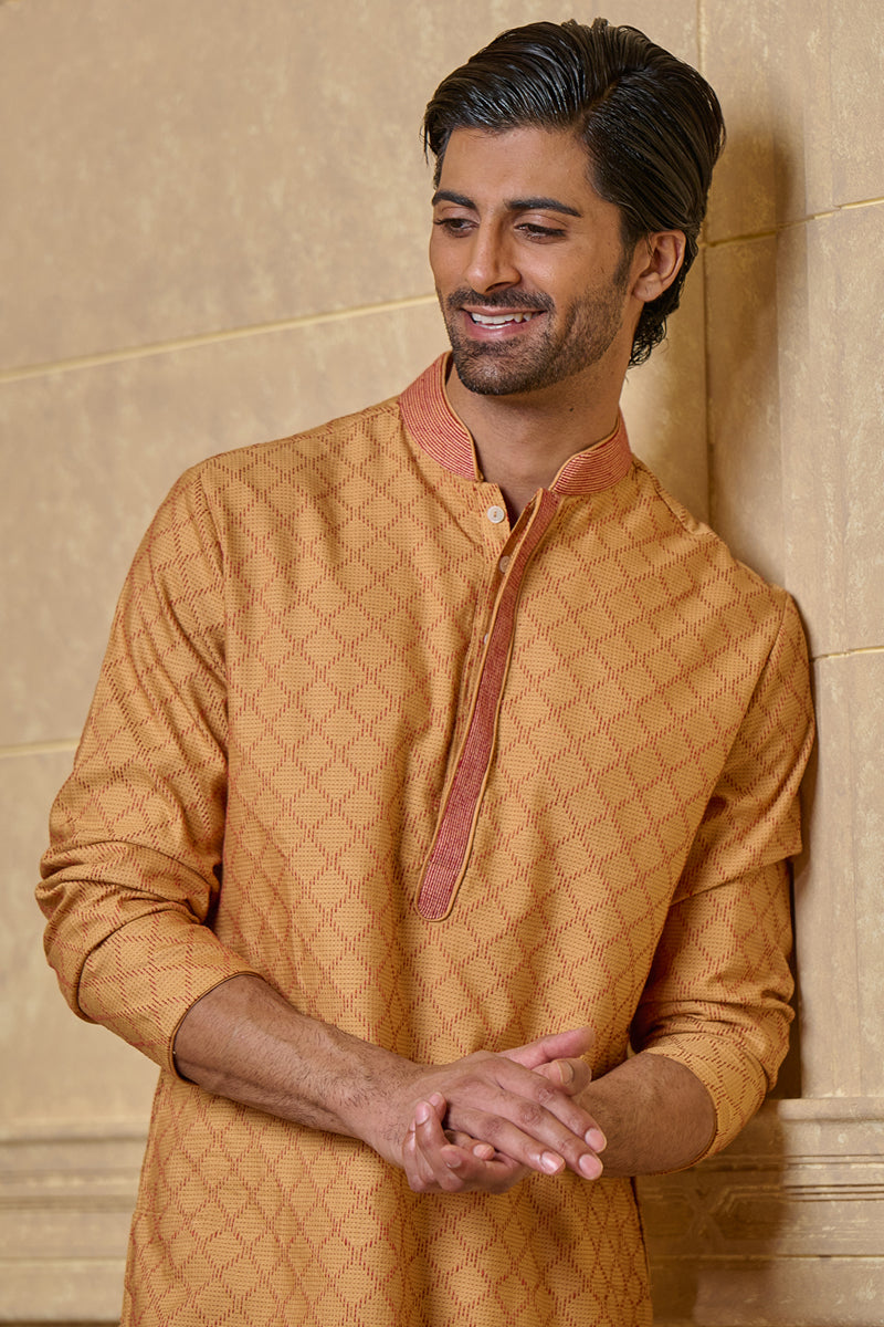 Yellow All Over Textured Kurta Set