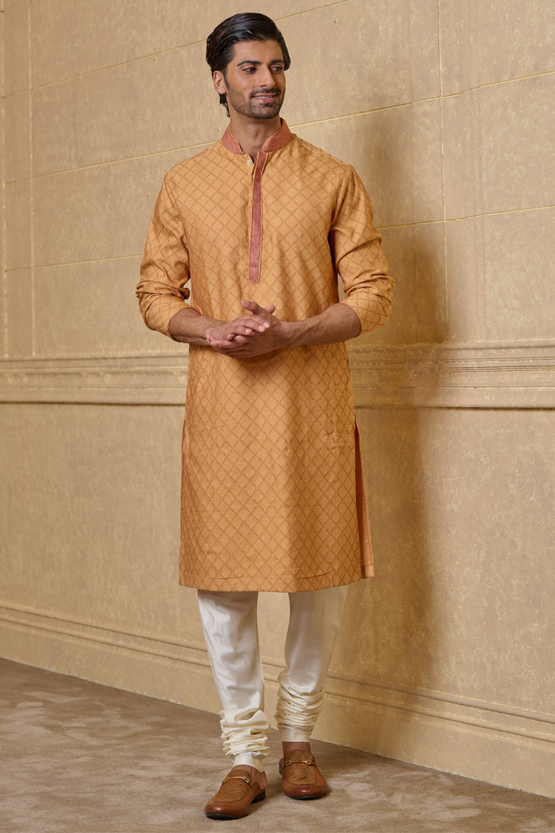 Yellow All Over Textured Kurta Set