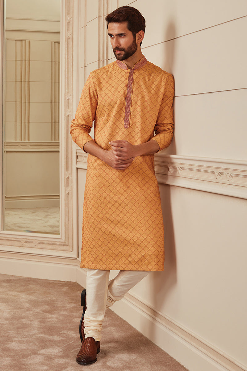 Yellow Ochre All Over Textured Kurta Set