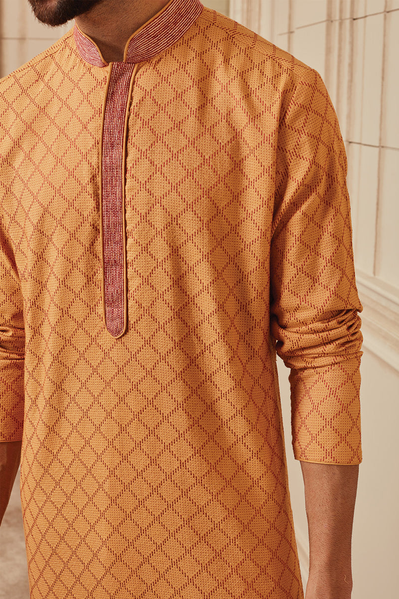 Yellow Ochre All Over Textured Kurta Set