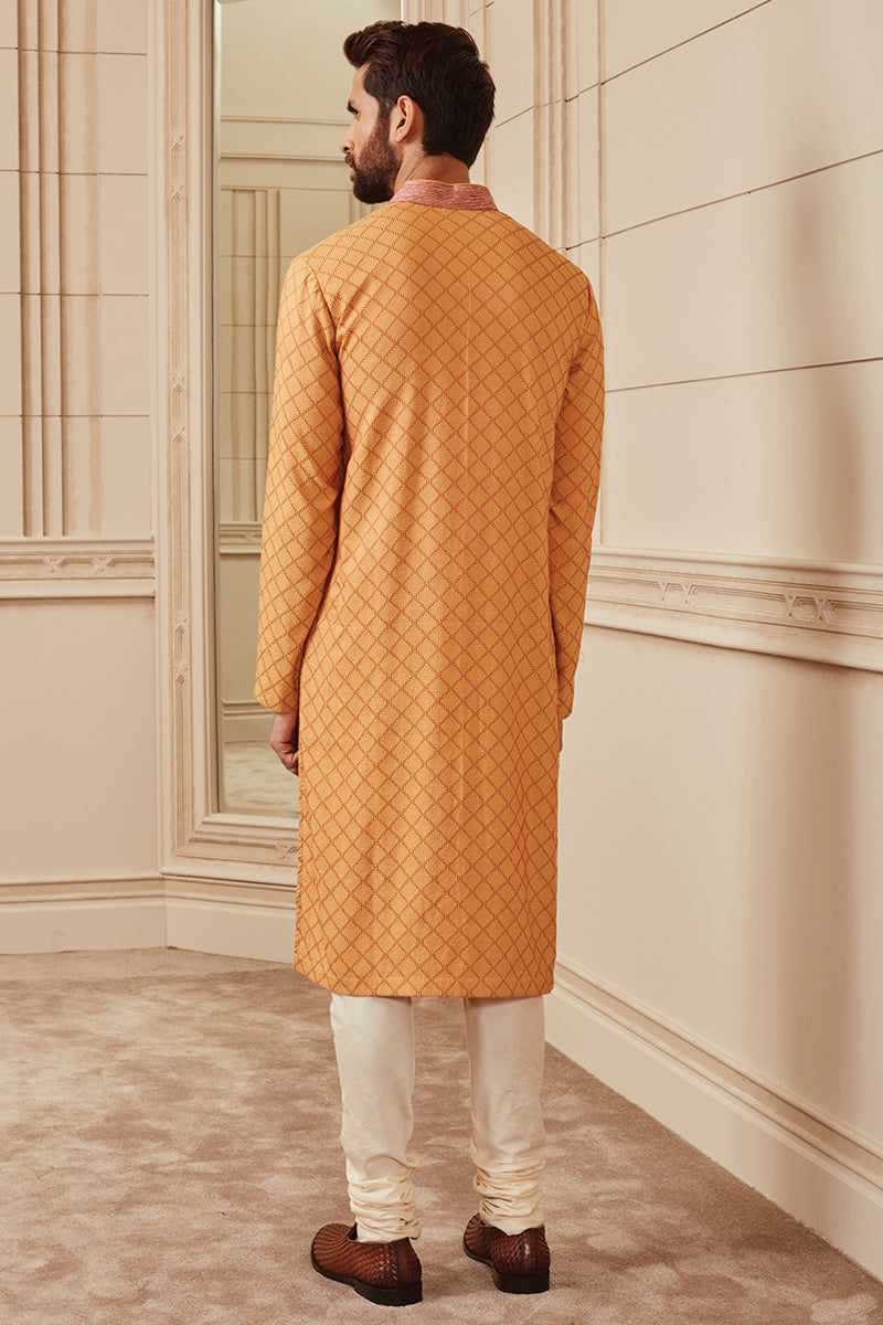 Yellow Ochre All Over Textured Kurta Set