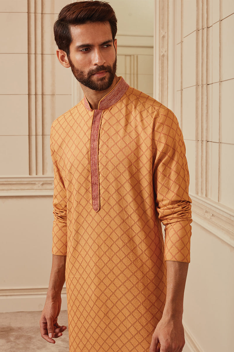 Yellow Ochre All Over Textured Kurta Set