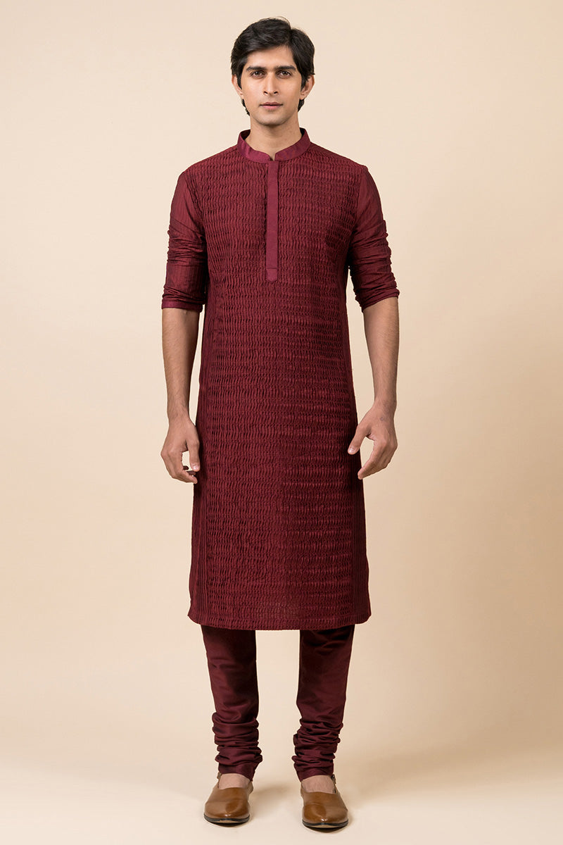 Maroon All Over Textured Kurta Set