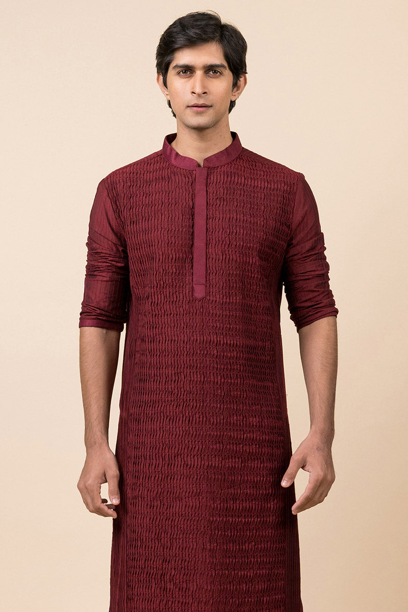 Maroon All Over Textured Kurta Set