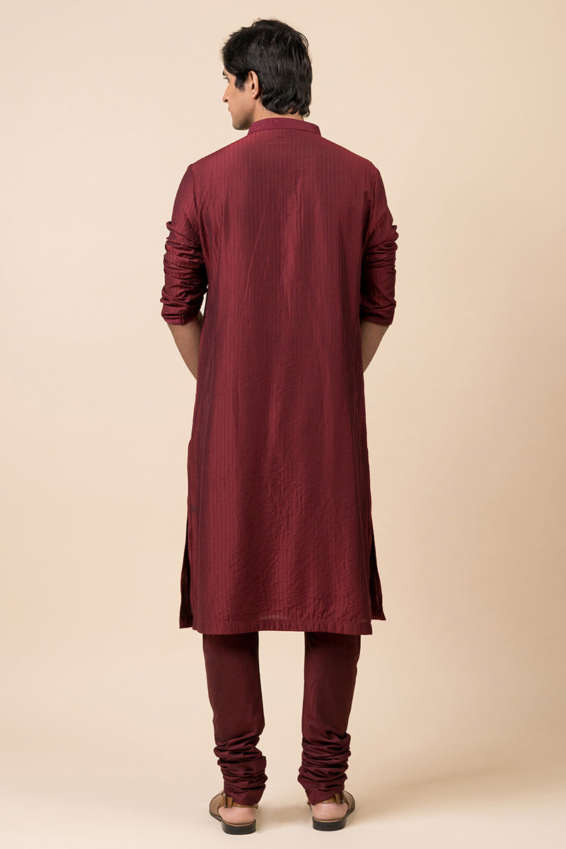 Maroon All Over Textured Kurta Set