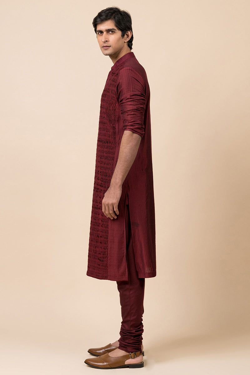 Maroon All Over Textured Kurta Set