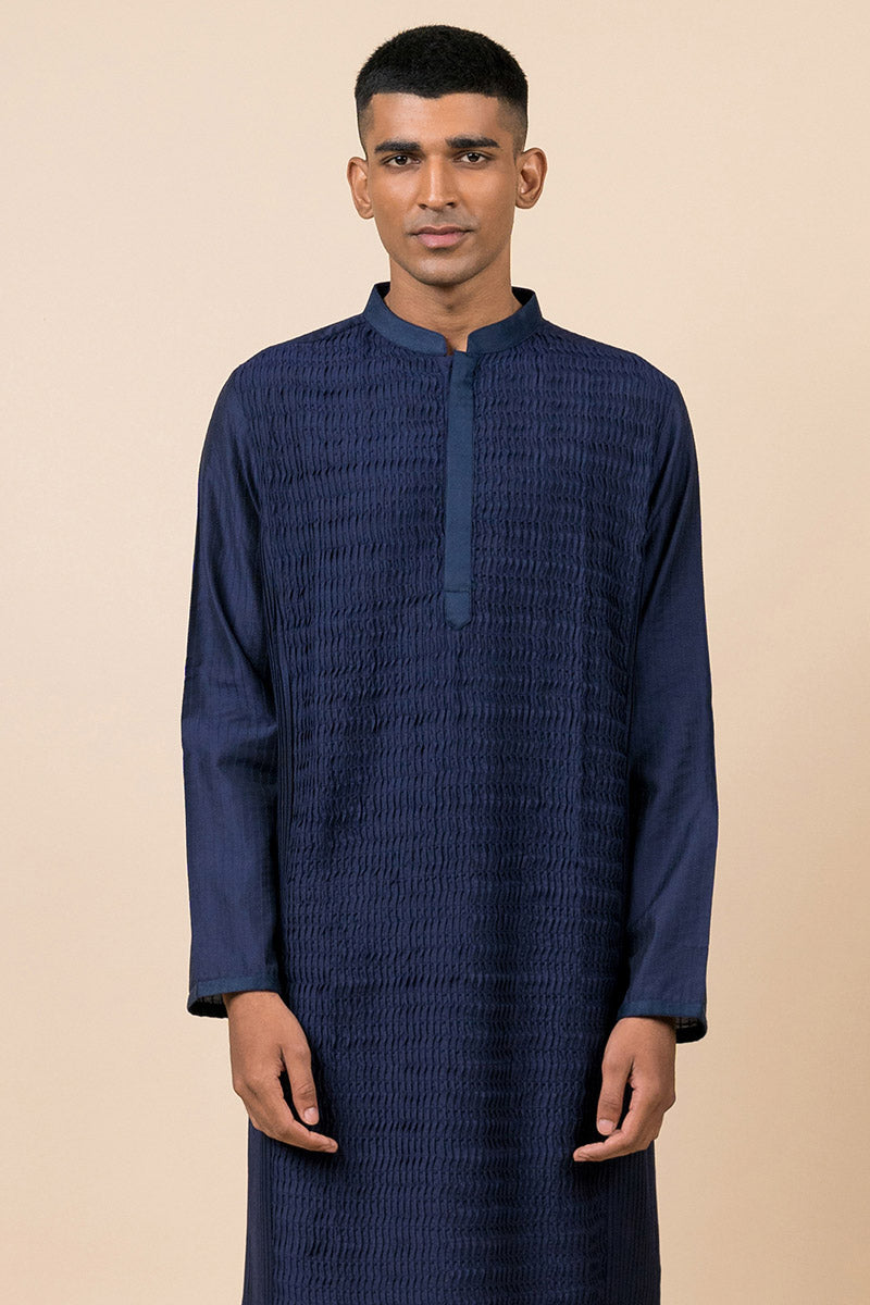 Navy All Over Textured Kurta Set