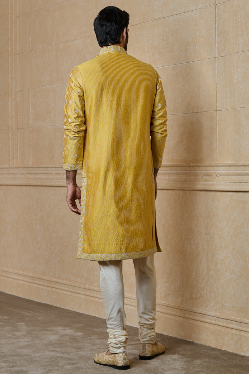 Yellow All Over Thread Jaal Kurta Set With Embroidery Neck