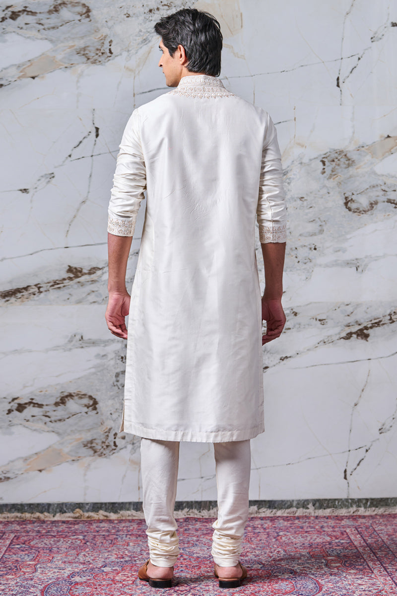 Ivory Thread Embroidered Silk Kurta Set