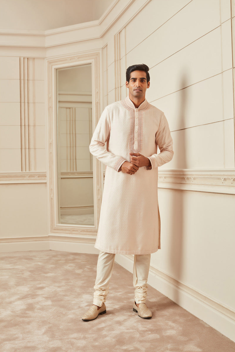 Ivory Jacquard Textured Kurta Set