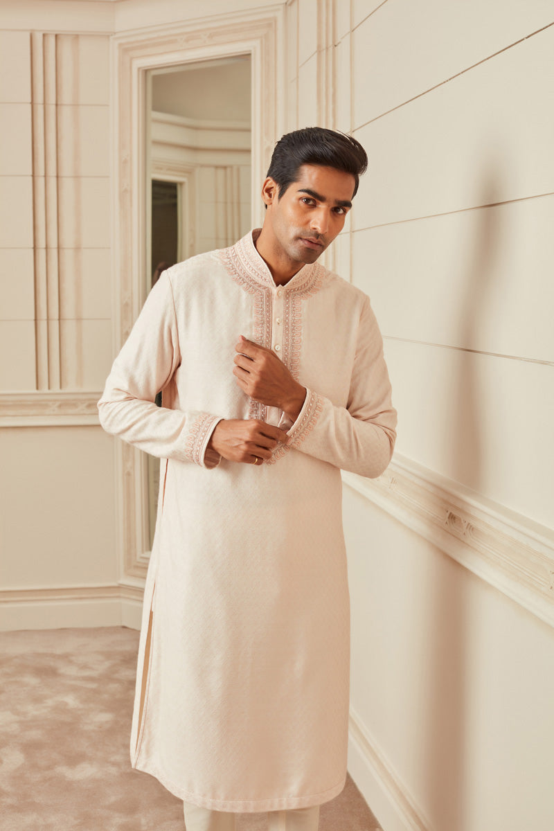 Ivory Jacquard Textured Kurta Set