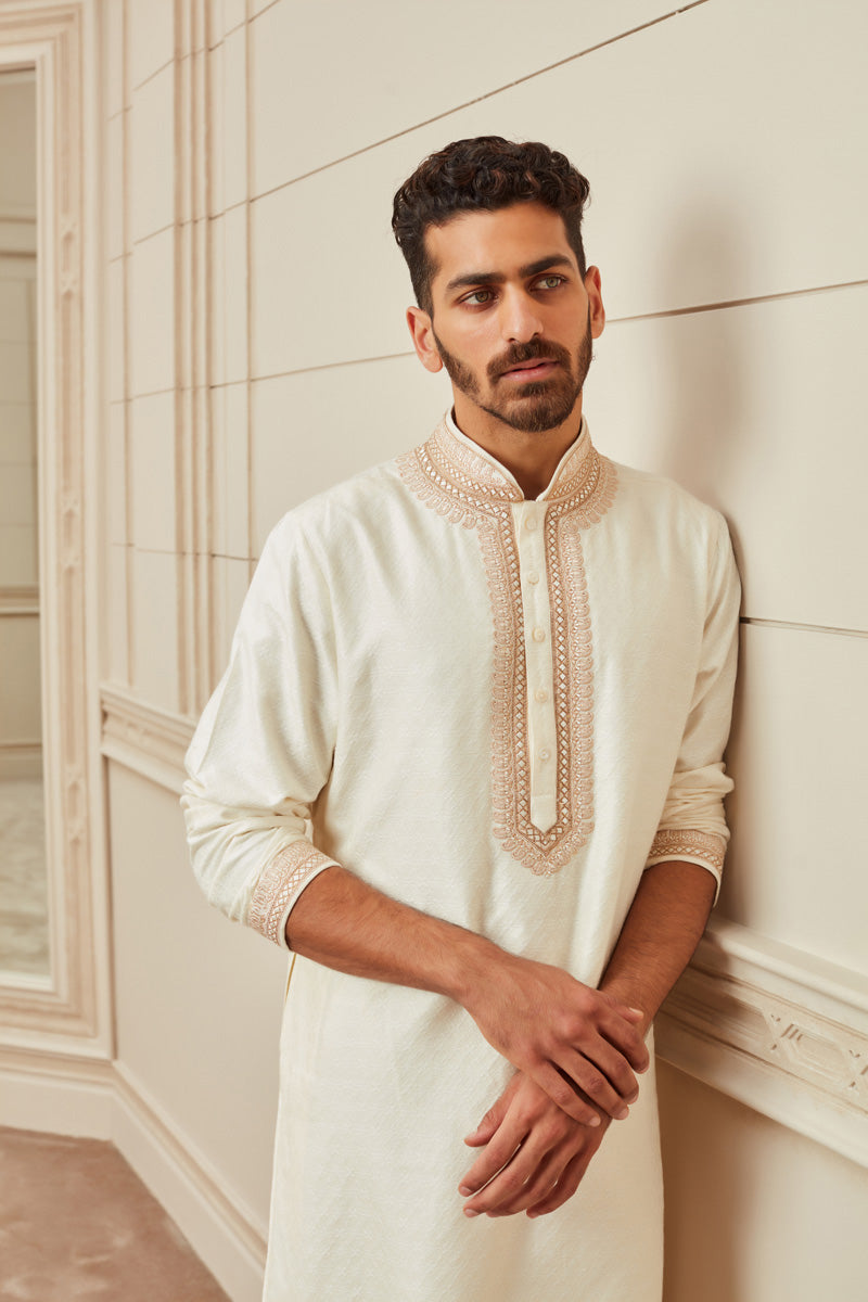 Ivory Jacquard Textured Kurta Set