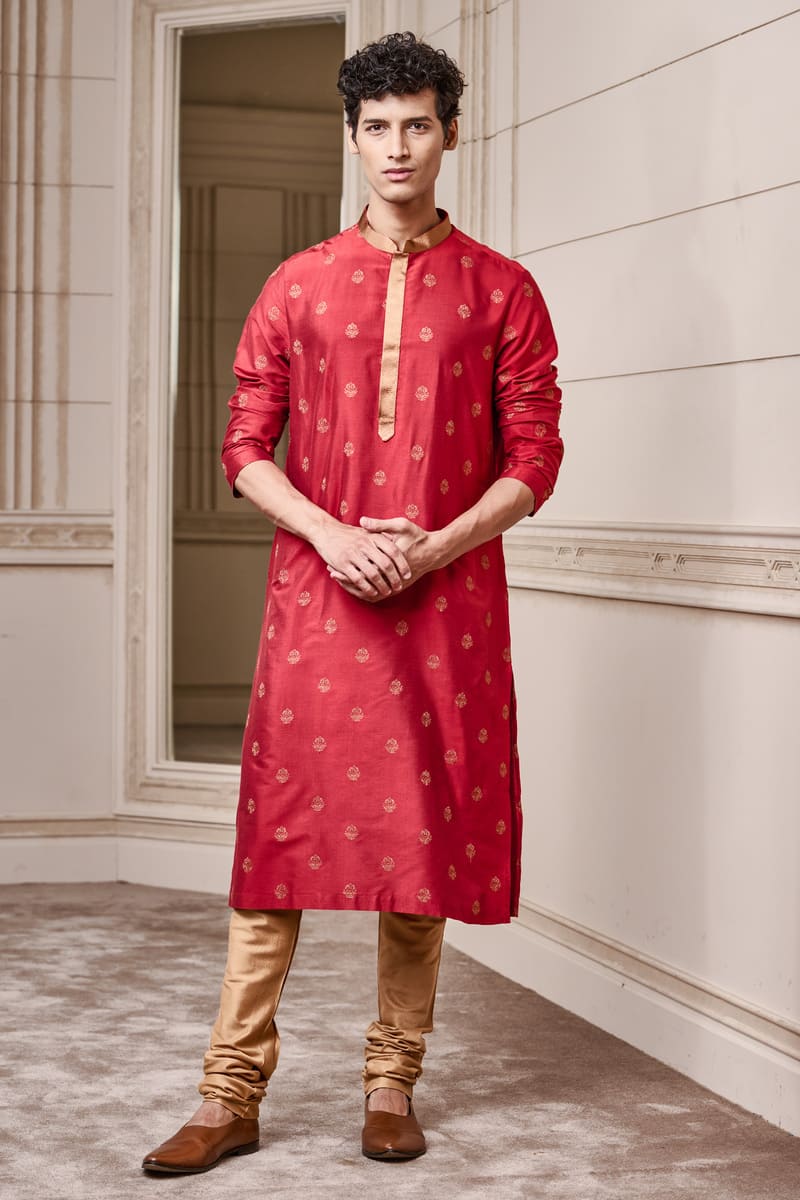 Red All Over Thread Embroidered Kurta Set