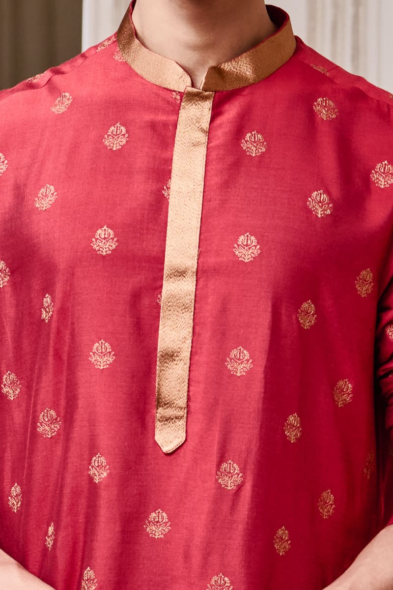 Red All Over Thread Embroidered Kurta Set