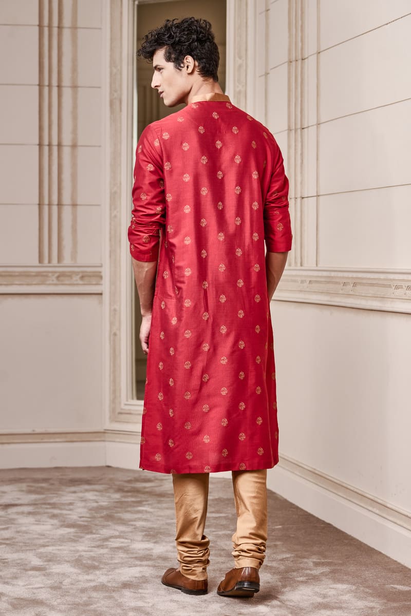 Red All Over Thread Embroidered Kurta Set