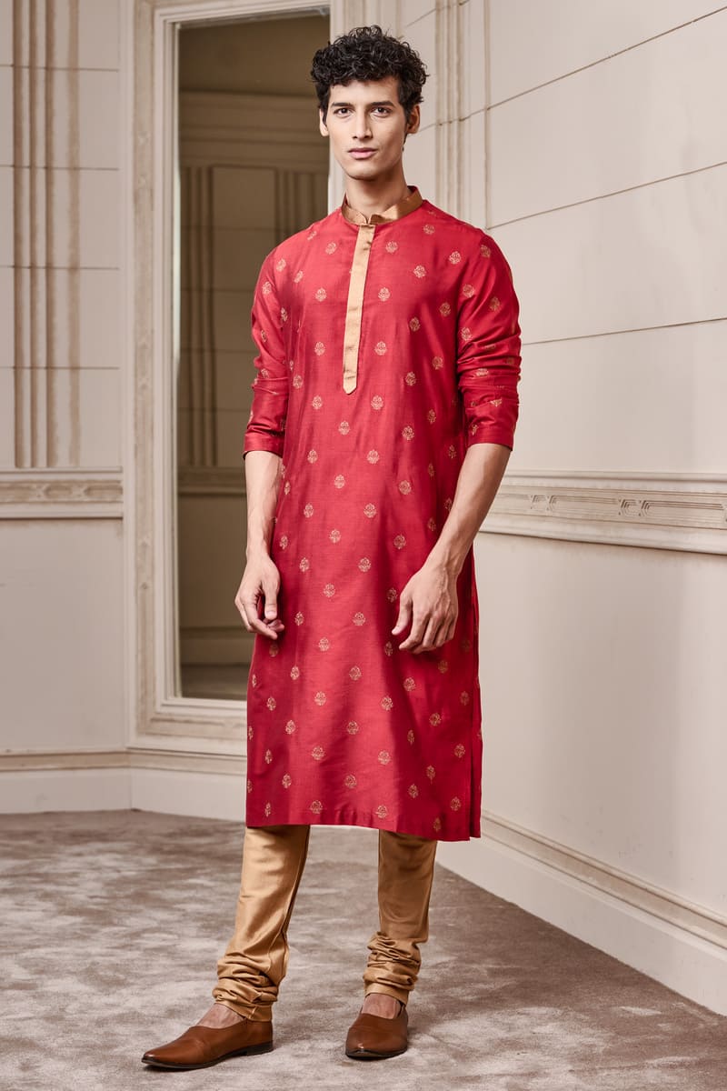 Red All Over Thread Embroidered Kurta Set