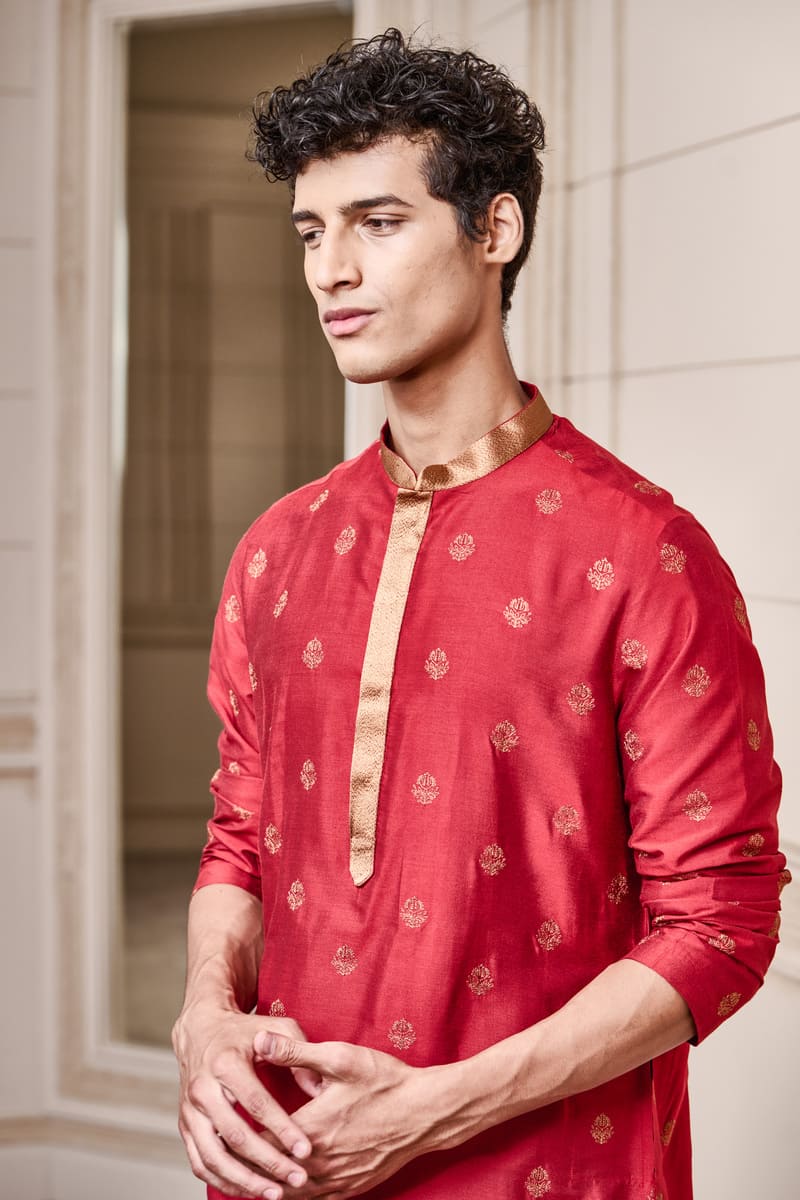 Red All Over Thread Embroidered Kurta Set