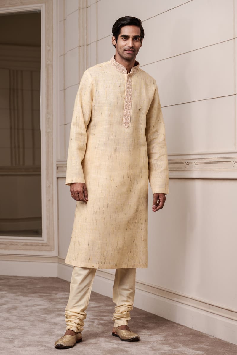 Beige Cotton Slub Kurta Set