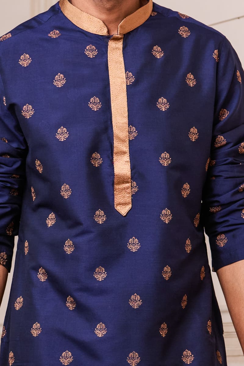 Navy All Over Thread Embroidered Kurta Set