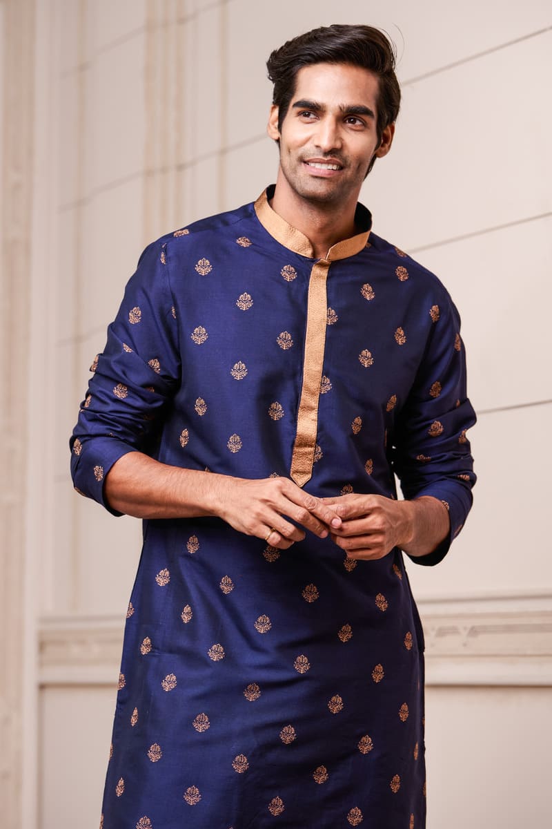 Navy All Over Thread Embroidered Kurta Set