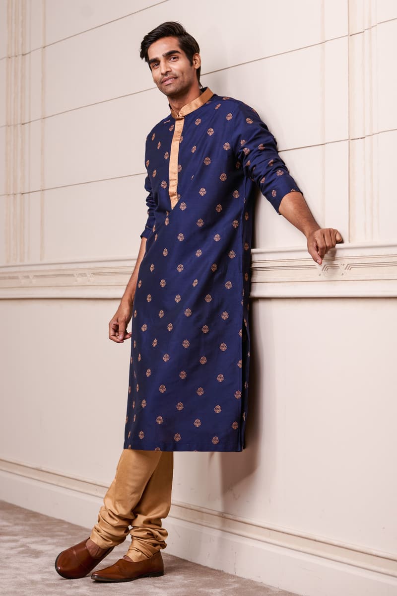 Navy All Over Thread Embroidered Kurta Set